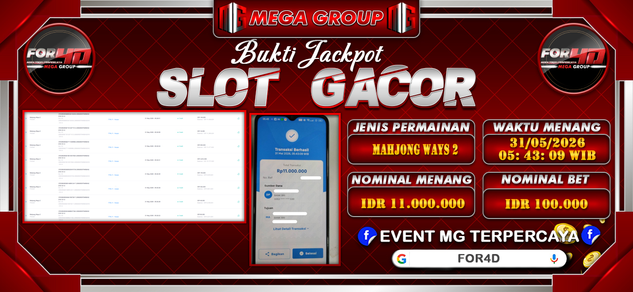 Bukti JP situs For4D hari Minggu, 31 Mei 2026