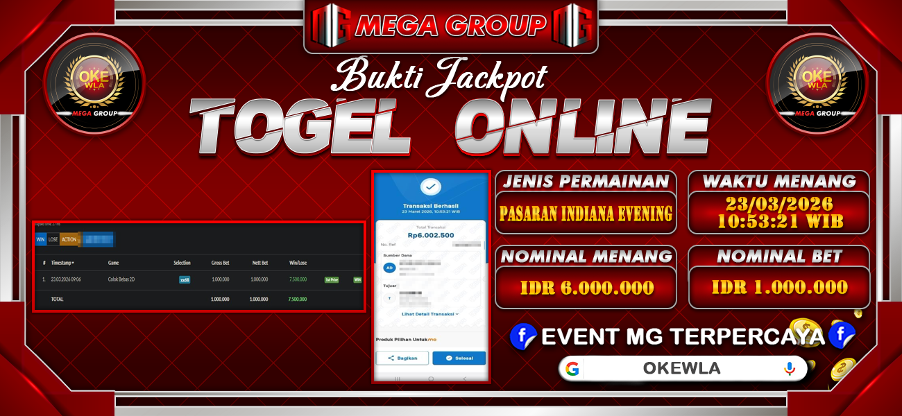 Bukti JP situs Okewla hari Senin, 23 Maret 2026