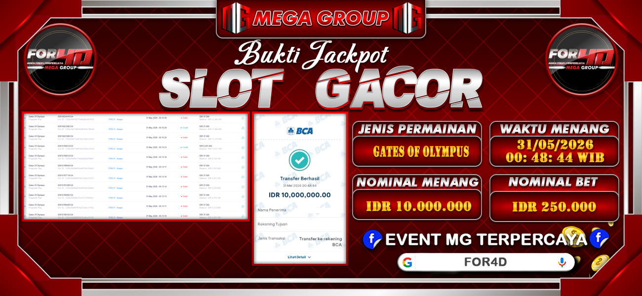 Bukti JP situs For4D hari Minggu, 31 Mei 2026