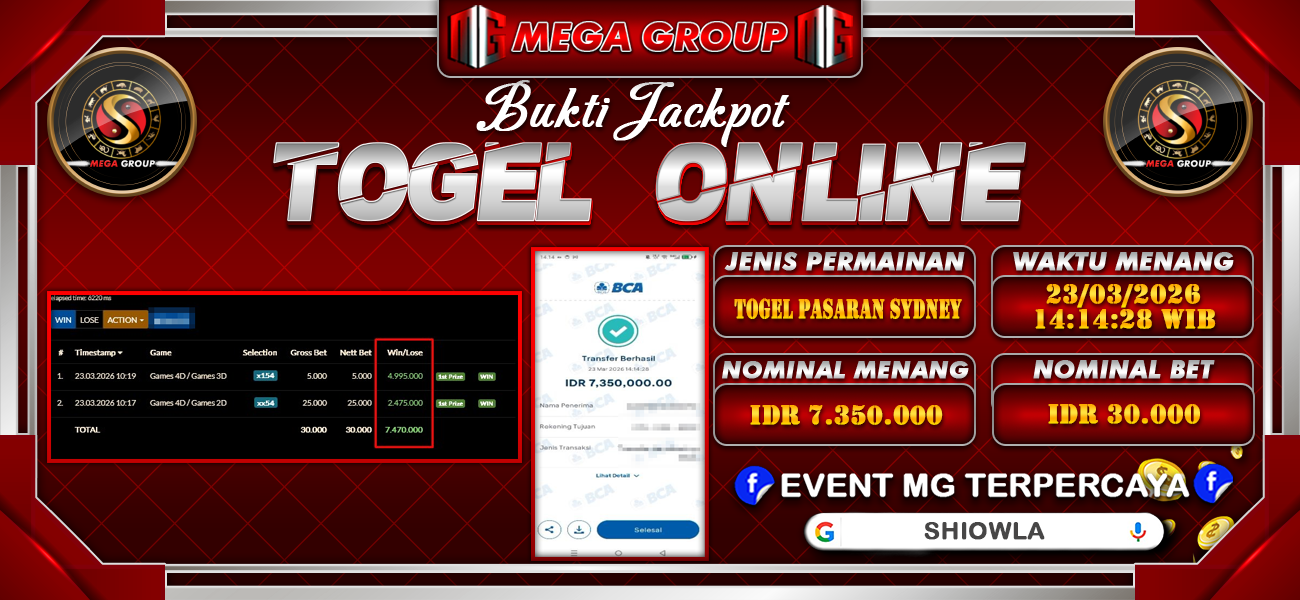 Bukti JP situs Shiowla hari Senin, 23 Maret 2026