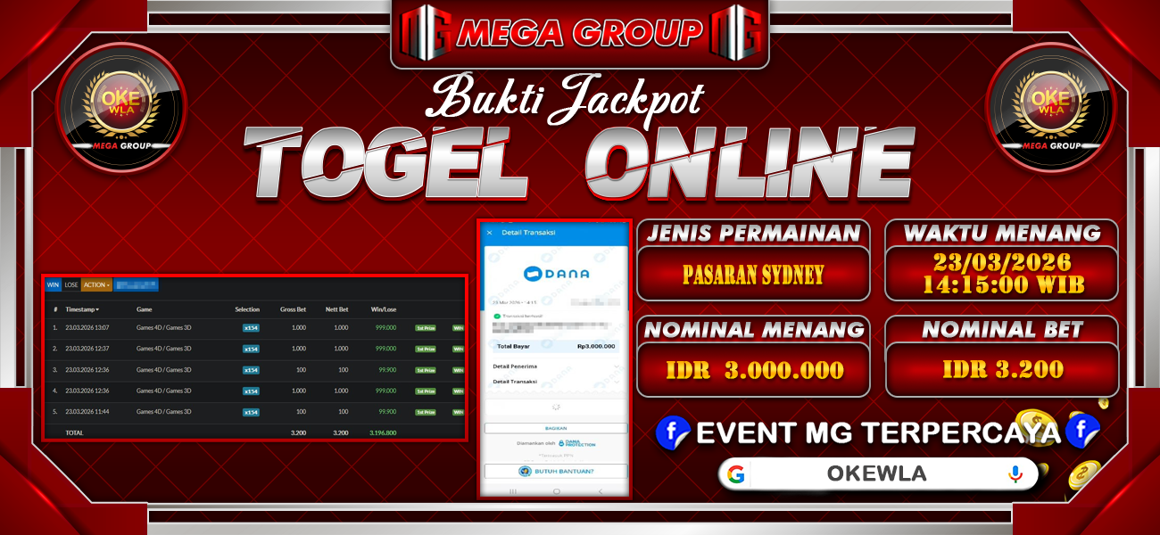 Bukti JP situs Okewla hari Senin, 23 Maret 2026